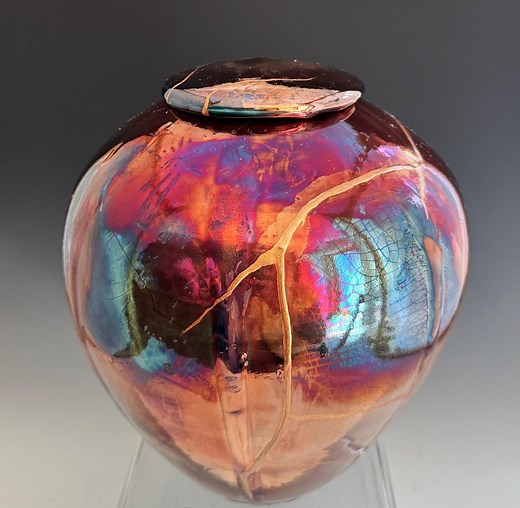 Extra Large Raku Ceramic Cremation Urn With Melted Glass: Copper Funeral Vessel - Etsy