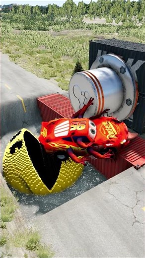 🟡🚗 NEW Mod Cars Challenge the Giant Pac-Man! | BeamNG.drive #shorts