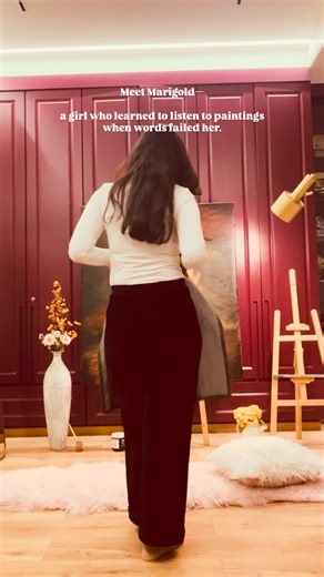 Heena Singhal on Instagram: "Meet Marigold — a girl painted into existence before she was ever written. This is her portrait. This is her silence. My novel is coming this January. If you believe stories can be felt before they’re understood, come say hello at the Delhi World Book Fair 🤍 (Marigold, portrait reveal, literary fiction, Indian novel, woman writer, art and memory, mother daughter story, silence and inheritance, visual storytelling, painting stories, artist novelist, emotional fiction