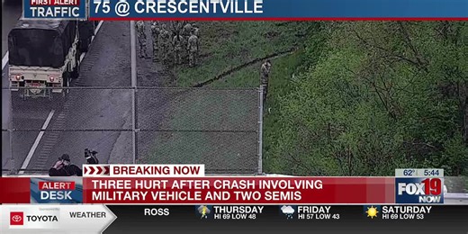 Army Humvee passenger ejected after crash with 2 semis on I-75