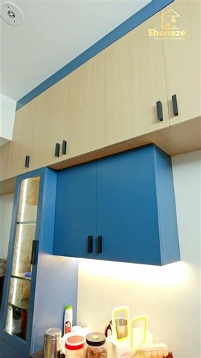 Modern Kitchen Interior Design | Navy Blue & Wood Finish Cabinets Kitchen I #homedesign #kitchen