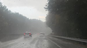 Intense core with soft hail up to nickel size in Greenville, SC at the entrance to I85 at 338 pm. Motorists dangerously seeking shelter underneath overpass from non-damaging hail @NWSGSP | Reed Timmer Extreme Meteorologist