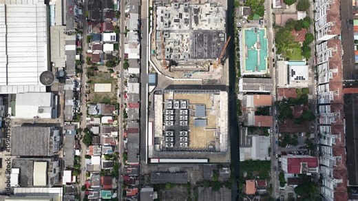 Aerial drone footage of STT Bangkok 1 data center showing construction and expansion of hyperscale cloud computing and artificial intelligence infrastructure in Thailand.