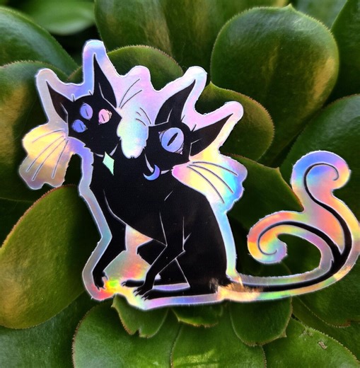 Two Headed Cat Sticker | Weatherproof and UV Holographic Vinyl - Etsy