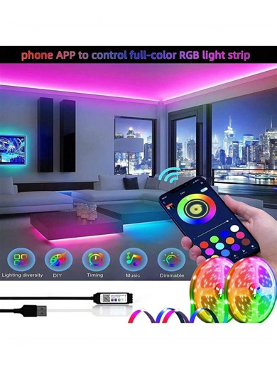 寝室用LEDストリップライト、スマートアプリ制御可能、タイミング切替、明るさ調整、色調整、複数のダイナミックモード、アプリにミュージックシンクカラー変更機能、カット可能、簡単設置、5V電圧、子供部屋、寝室、リビング、休日の雰囲気ライト、楽しいライトに適用