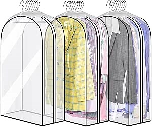 MISSLO 32" All Clear Garment Bags for Hanging Clothes 10" Gusseted Suit Bags for Closet Storage Suit Cover Hanging Clothes Storage for Shirts, Coats, 3 Packs
