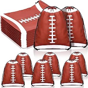 Kacctyen 24 Pcs Football Party favors Drawstring Gift Bags 10 x 12 Inch Football Super Birthday Favor Bags Bowl Soccer Goodie Pouch Bulk Sports Candy Pouches for Sports Teams Party Supplies