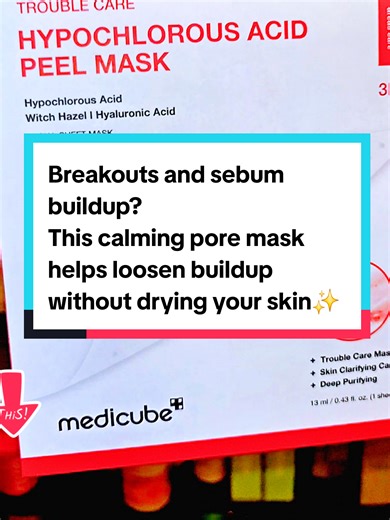 Most pore masks either strip your skin or do not help much with the gunks of sebum sitting in your pores. This Medicube hypochlorous acid mask takes a gentler approach. Hypochlorous acid helps support a cleaner-looking pore environment while helping loosen excess oil and buildup that can sit inside pores. The formula also includes witch hazel and hyaluronic acid so skin can feel calm and hydrated instead of tight or dry. That balance of pore care plus hydration is why people keep restocking this