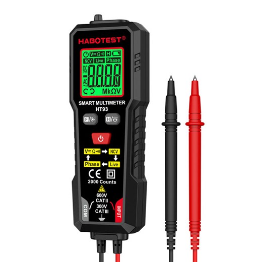 HT93 Digital Multimeter TRMS 2000 Counts AC/DC Voltage Resistance Tester Auto-Ranging Backlit LCD Electrical Tester Live Wire/Continuity Test [Winnereco World] | Lazada PH