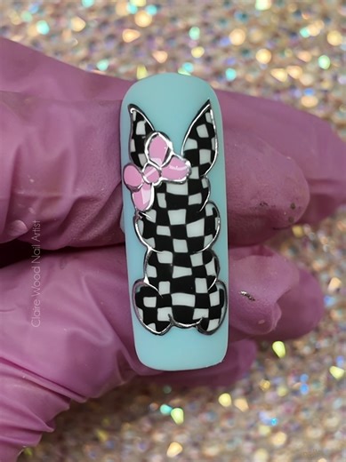 Easter bunny nail design with a twist. If u love a checkerboard then this ones for u 👌 #nailsartvideos #nailart #naildesigns #nailinspo #nail