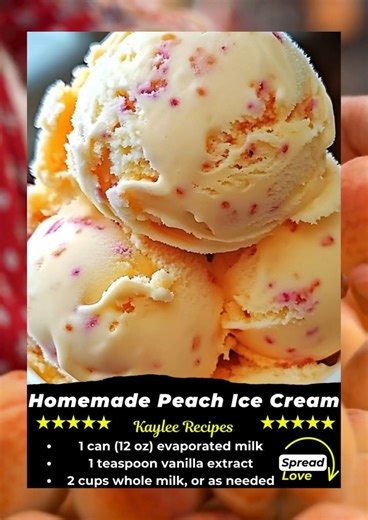 16K views · 30 reactions | Homemade Peach Ice Cream  Ingredients: - 2 pounds fresh peaches, peeled, pitted, and chopped - 1 cup white sugar - 1 pint half-and-half cream ...... Full Recipe in Coʍmеոτ  | Kaylee Recipes | Facebook