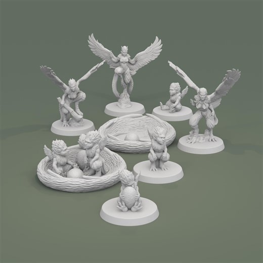 3D Printed Harpies With Nests and Babies for D&D, TTRPG 15mm-32mm - Etsy
