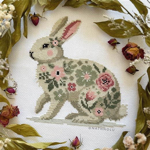 Flower Spring Rabbit Cross Stitch Pattern PDF - Instant Download, Floral Bunny Embroidery, Hare Pets, Cute Farm Animals, Cottagecore, Easter - Etsy
