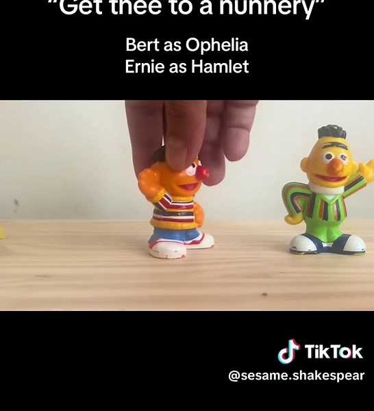 Today we have Bert and Ernie tackling Act III, Scene 1 of Hamlet, one of the most heartbreaking. Ernie plays Hamlet and Bert plays Ophelia. Thanks to @Kloe😎 for the suggestion. Please comment with scenes and monologues you want to see! #shakespeare #sesamestreet #hamlet #ophelia #bert #ernie