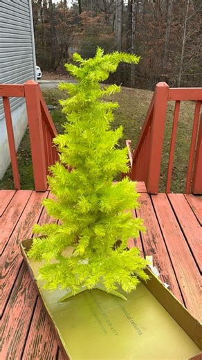 Denise on Instagram: "I just took a white 1 ft and 4 ft Dollar Tree Christmas tree put them bitches together and painted them green to create a Grinch tree. Brooklyn wanted a tree for our bedroom and I already had the 4ft tree from when she was a baby. Zip tied the two trees together, brought the spray paint and it’s now drying on the deck. I’ll add the red ornament once it completely dries. 💚 DIY Grinch tree for less than $15. All supplies came from the Dollar Tree except the spray paint. #diy