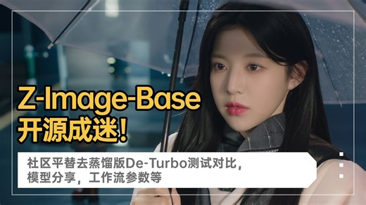 Ai绘画进阶272-Z-Image-Base 开源成迷！社区平替去蒸馏版De-Turbo模型测试对比，更好的提示词遵从度，画面更稳定-T8 Comfyui教程