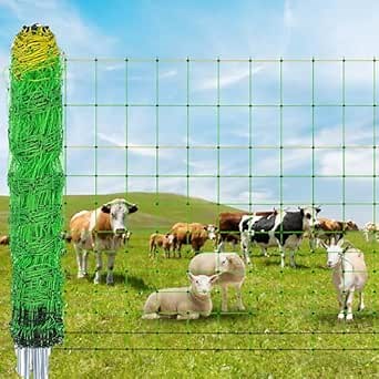 Electric Fence Netting, 35.4" x 164' Portable Electric Net Fence for Goats, Sheep, Lambs, Hogs in Backyards, Farms, Ranches, Homesteads and Gardens,(14 Posts, 2 Spikes,Green)