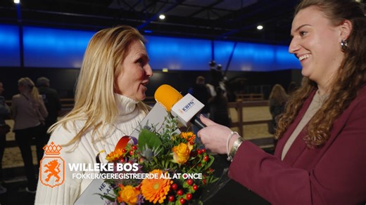 Vier dressuurhengsten ontvingen het keurpredicaat tijdens de 𝐊𝐖𝐏𝐍 𝐒𝐭𝐚𝐥𝐥𝐢𝐨𝐧 𝐒𝐡𝐨𝐰, waaronder All At Once (v.Ampère) van fokker Willeke Bos (stal 104). Ook United (v.Krack C), Ampère (v.Rousseau) en Ferguson (v.Floriscount) werden gehuldigd tijdens de showavond. | KWPN