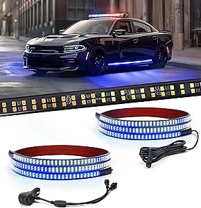 Xprite 2PCS 70 Inch Running Board Lights, 864 LED Emergency Strobe Light Strip, Truck LED Light Strip, Flexible Waterproof Running Board Emergency Lights for Trucks Pickup SUV Jeep – White & Blue