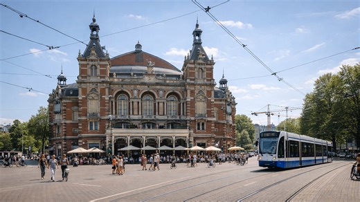 Tram passing by Amsterdam City Theater