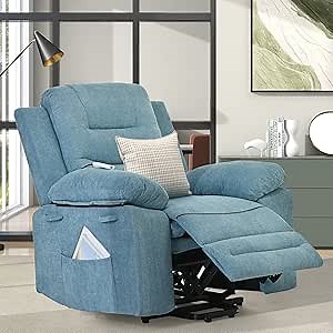Harper&Bright Designs Massage Recliner, Power Lift Chair with Adjustable Massage and Heating Function, Recliner Chair with Infinite Position and Side Pocket for Living Room (Blue)