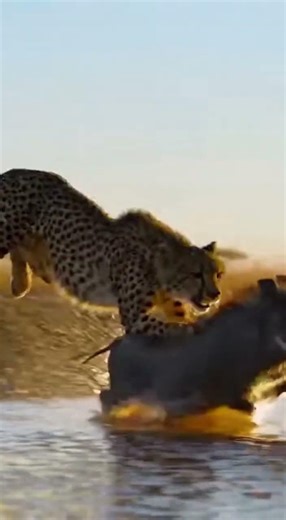 Dramatic Wildlife Encounter: Cheetah Attacks Warthog in Water!
