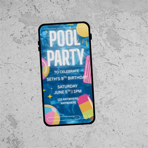 Animated Pool Party Invitation Template | Kids Birthday Pool Party Invite | Moving Water Digital Invite | Summer Birthday Mobile Invitation - Etsy
