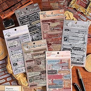 MAXLEAF 36 Sheets Vintages Words Stickers, Self Adhesive Paper Decals for DIY Art Journaling Scrapbook Planner Album Decorations Gifts for Journal Lovers