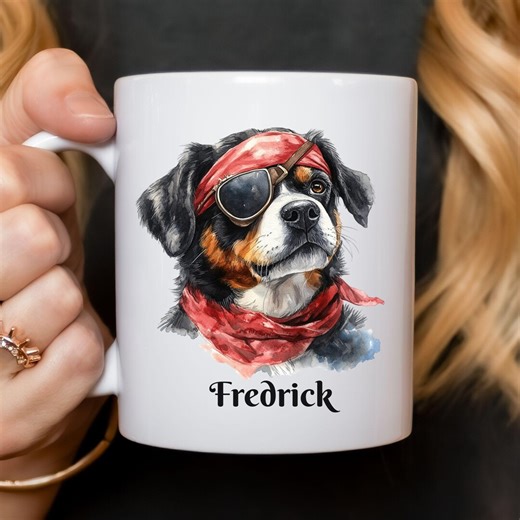 Pirate Bernese Mountain Dog Mug | Ceramic 11oz, Personalized Name - Etsy