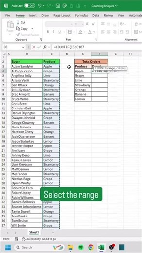 counting unique in excel