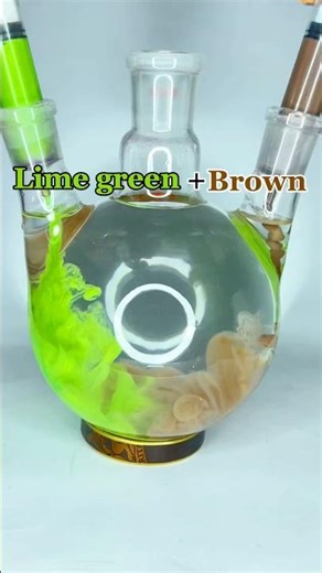 A vibrant burst of color 💚 + 🌰 | Neon lime and brown in water #expiment #colors #colormix