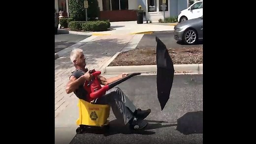 Florida man speeds about in leaf blower-powered vehicle