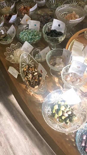 Maybe it's the sunshine or that Full Moon Energy floating around , but our Crystal Tumble table is radiating today ✨️💎🌚 | Crescent Creations