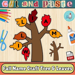 Fall Name Craft Tree and Leaves-fall Activities-autumn Craft Activity, Cut & Paste for Kids - Etsy