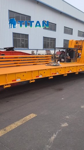 TITAN 3 axles 100 tons detachable gooseneck lowboy trailer — 16 meters in length, designed smart enough to fit perfectly into one container for shipment. #heavydutytrailer #lowboytrailer #lowbedtrailer #detachablegooseneck #removablegooseneck | ZOE Titan Vehicle | Facebook