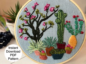 Hand Embroidery PDF Pattern-cactus Garden -stitch Guide With Video Tutorial-modern Botanical Embroidery Design-instant Digital Download - Etsy