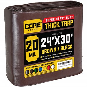 Core Tarps 20 Mil Heavy Duty Tarp Camping Tarpaulin Waterproof Cover, Brown/Black 20' x 30'