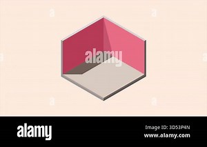 Isometric empty room with door and window animation. Isometric home room. Room interior without furniture. Square space. 4K video animated in isometric style