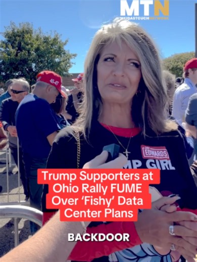 🚨 Trump supporters lined up for his rally in Dayton, Ohio were FUMING over AI data centers moving into their communities. One called the secrecy “something fishy.” Another alleged a “backdoor deal” and said property taxes and electricity bills jumped 30%. “Data centers are no for me.”