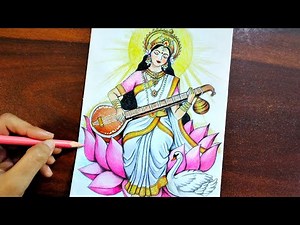 How to Draw Saraswati Mata✨ (Pencil Colour Tutorial) | Step by Step