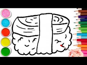 How To Draw cute Sushi Piece Drawing, Painting & Coloring For Kids and Toddlers_ Child Art 🐋🌈🎨