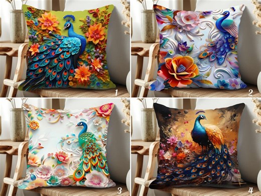 Peacock Pillow Cover: Boho Glam Home Decor (two-sided Print) - Etsy