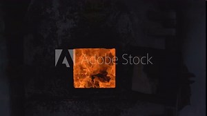 Slow motion hot fire flame burning dead people in cremation