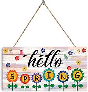 Hello Spring Sign – Hanging Farmhouse Wall Decor for Front Door, Kitchen, Living Room, Patio – Butterfly Indoor & Outdoor Holiday Decoration – House Warming Gifts New Home (Hello Spring 02)