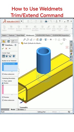 How to Use SolidWorks Weldments Trim/Extend Command