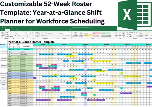 52‑week Excel Shift Roster Template – Employee Schedule Planner With Auto‑calculate FTE & Wages (macro‑enabled) - Etsy Israel