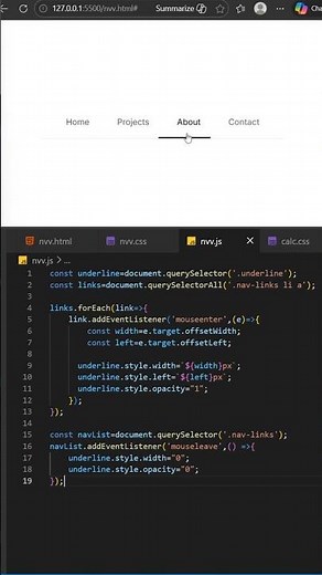Minimal navbar with hover effect using html, css and javascript #shorts #coding #programming