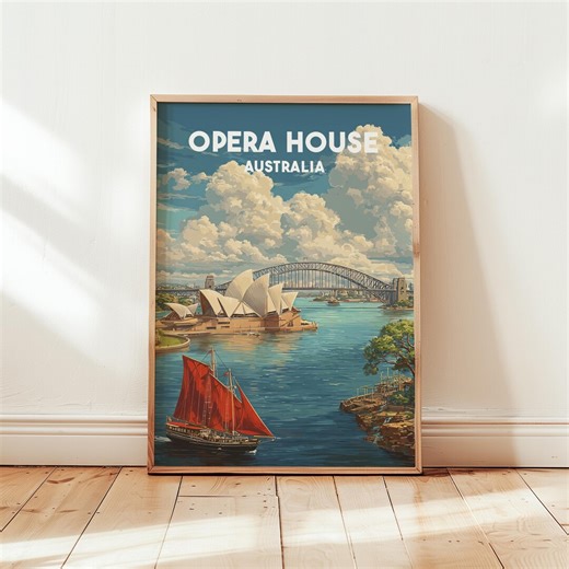 Sydney Opera House Travel Poster | Sydney Harbor Landmark Wall Art | Australia Architectural Skyline Landscape Print - Etsy