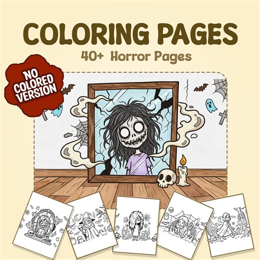Spooky Grayscale Coloring Pages, Creepy Doll Scary Coloring Pages, Zombie Halloween Coloring PDF - Etsy
