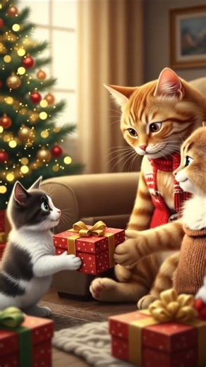 Baby Cat’s Christmas Surprise for Mumma & Papa 🎁❤️ Cutest Family Moment! Ai video cat videos cute ca